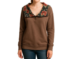 Twenty Second Knit Floral Quarter Zip Sweater Pullover Size Medium Woman’s